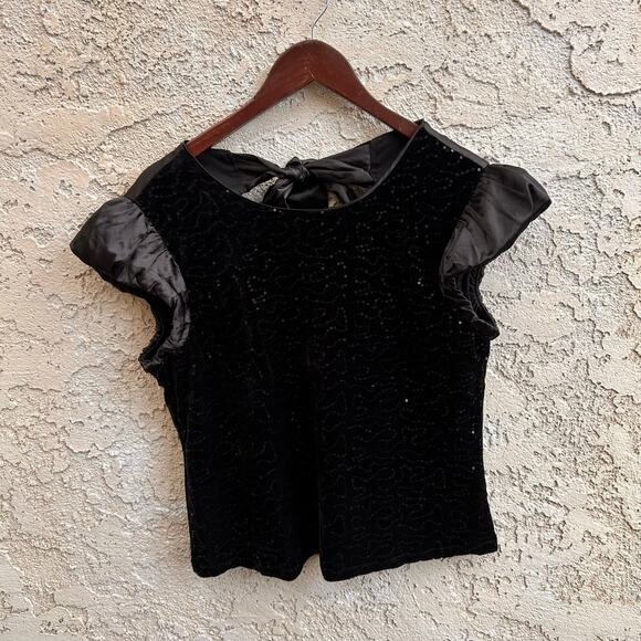 Nanette Lepore Sequin Velvet Satin Bow Top Size Medium - Picture 2 of 6